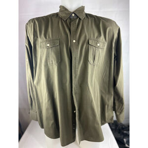 Men’s Open Trails Long Sleeve Cotton Button Up Shirt Size 3XL Olive Green Casual